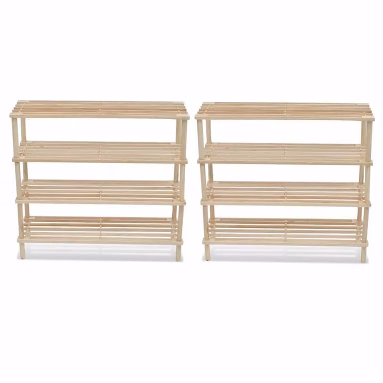 Berkfield Home 2-Piece Set of 4-Tier Solid Fir Wood Shoe Racks in Beige