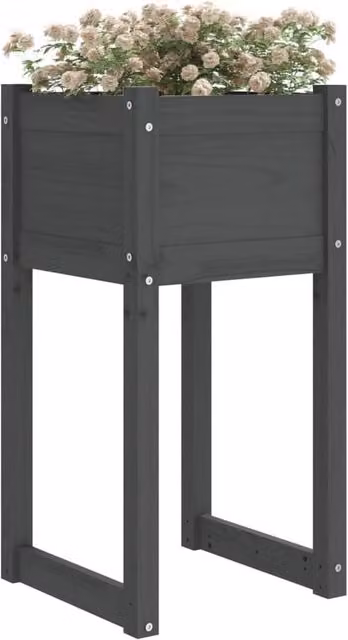 Berkfield Home Set of 2 Grey Solid Wood Pine Planters, W/D/H: 40 x 40 x 81 cm