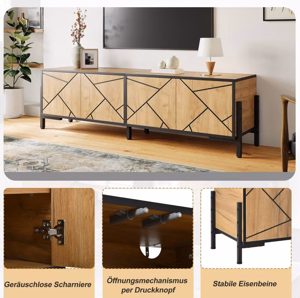STILVORA Industrial TV Stand with 4 Doors and Cable Management in Brown and Black – 4