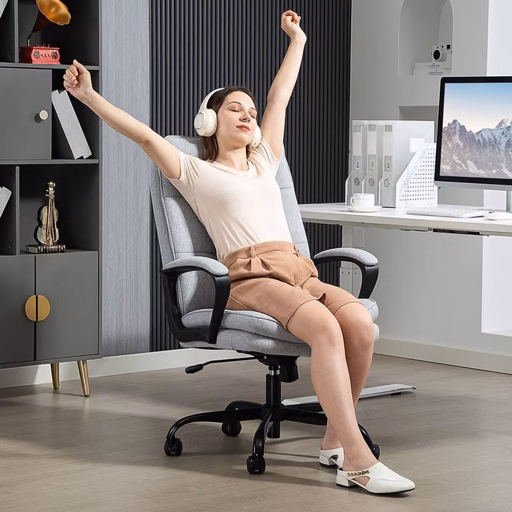 STILVORA Grey Linen High Back Task Chair for Home Office – 2