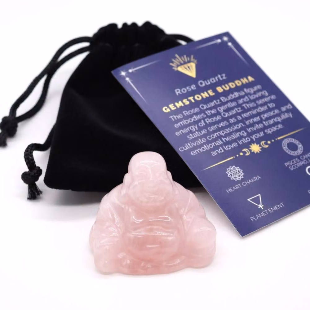 KDMD Small Rose Quartz Buddha Figurine in Light Pink Stone – 3