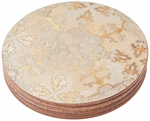Creative Tops Gold Impressions Round Cork Backed Coaster Set, Gold and Grey, Diameter: 12 cm, Set of 4