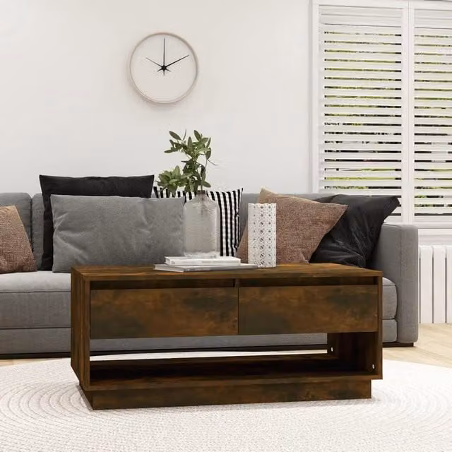 Berkfield Home Modern Rectangular Coffee Table in Smoked Oak Brown, W/D/H: 102.5 x 55 x 44 cm – 1