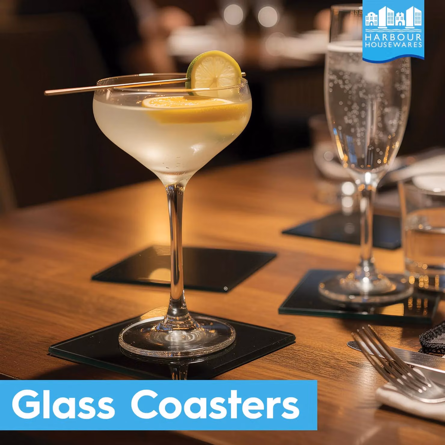 Harbour Housewares Set of 6 Square Black Glass Coasters – 7
