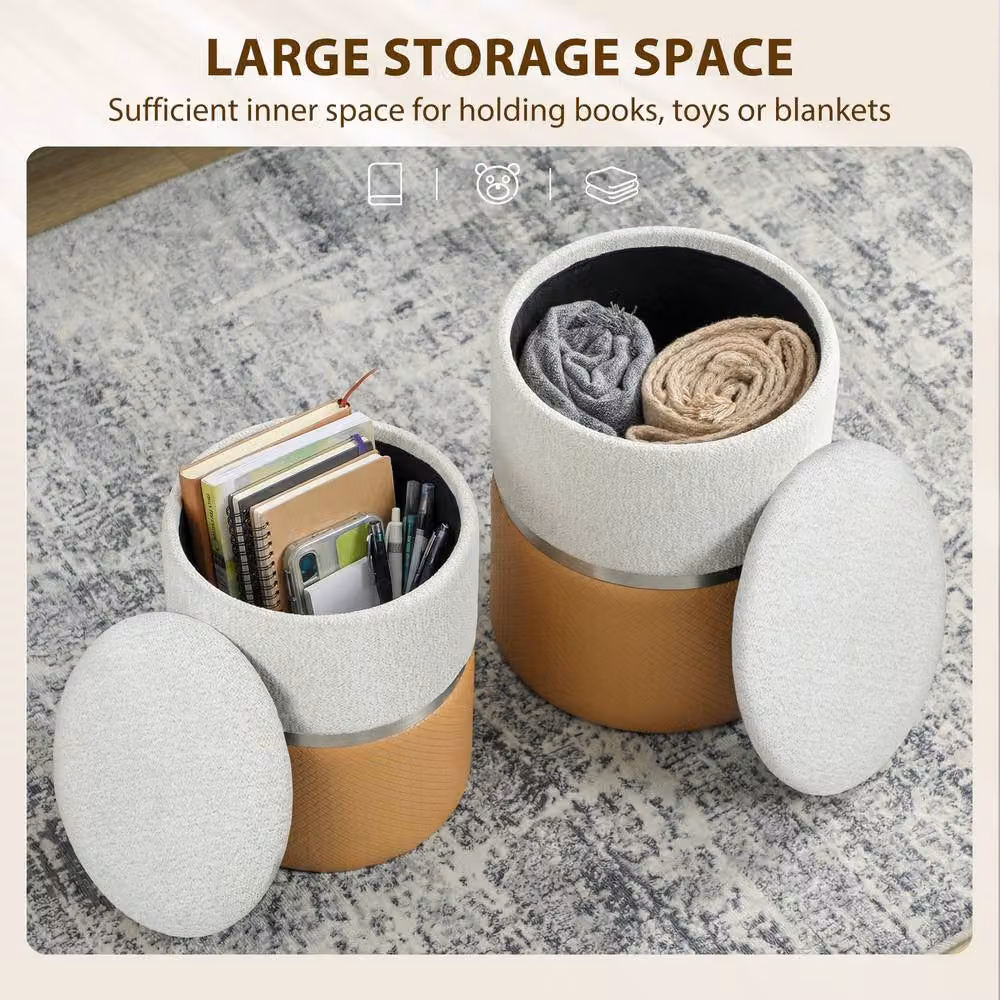 STILVORA Nesting Round Ottoman Set of 2 with Storage in Cream – 4
