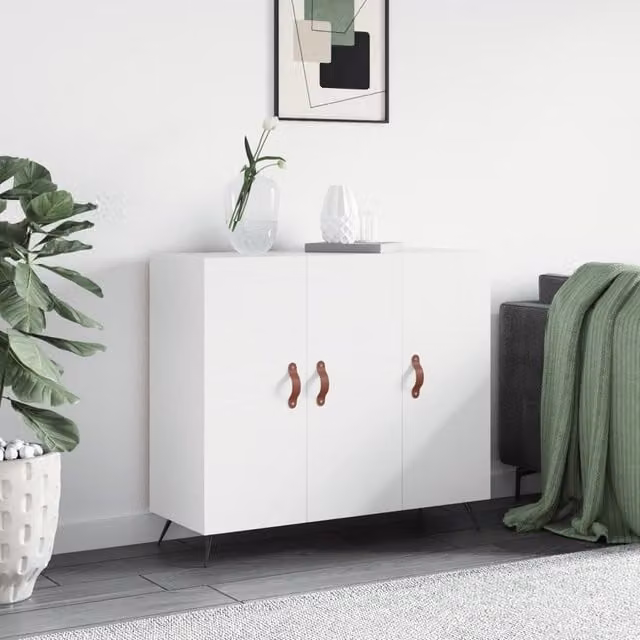 Berkfield Home Modern White Sideboard in Matt MDF and Metal, W/D/H: 90 x 34 x 80 cm – 1