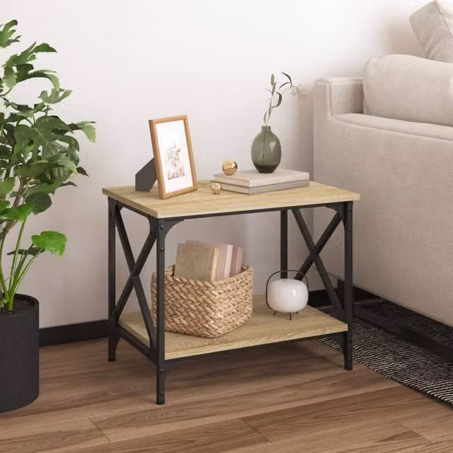 Berkfield Home Sonoma Oak Side Table in Light Brown, W/D/H: 55 x 38 x 45 cm