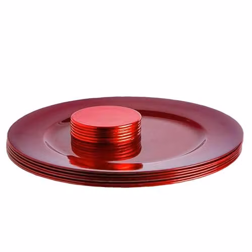 Argon Tableware 12pc Red Metallic Melamine Charger Plates and Coasters Set, Diameter: 33 cm – 1