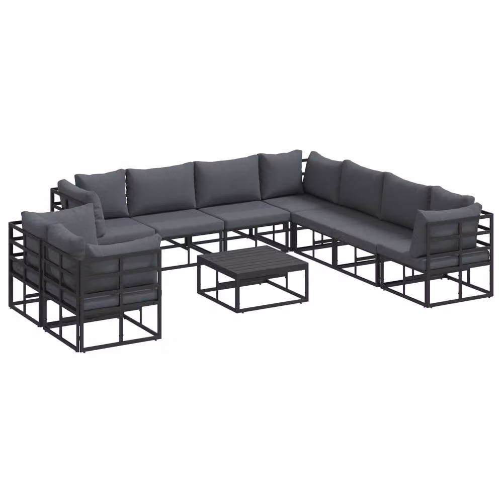 Berkfield Home 10-Piece Modern Garden Sofa Set in Black with Powder Coated Aluminium Frame and UV-Resistant Upholstered Cushions, W/D/H: 70 x 70 x 32 cm – 2