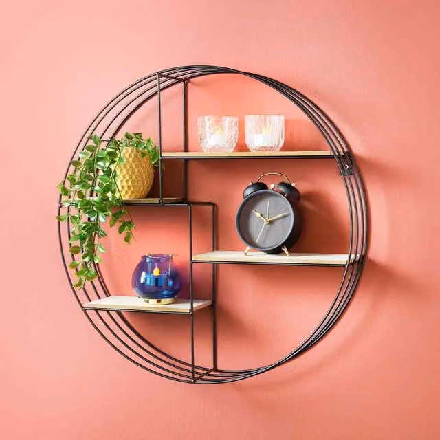 SPOT ON DEALZ Black Metal and MDF Round Wall Mounted Floating Shelf with 4 Shelves