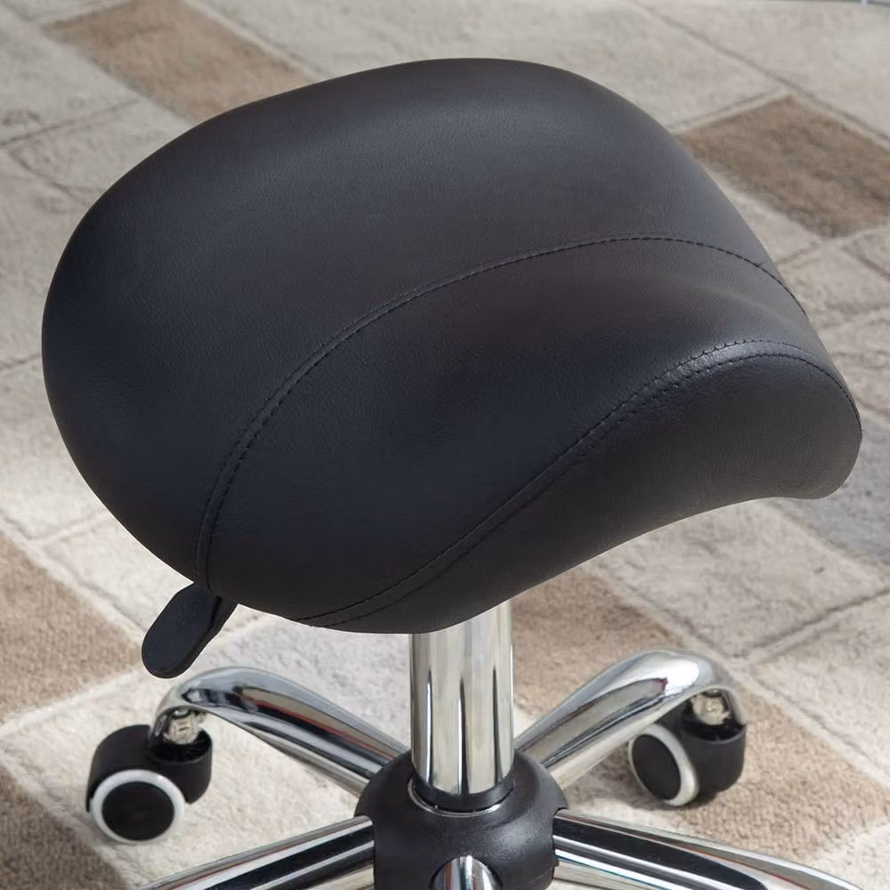Kelvenix Black PU Leather Saddle Stool with Moulded Padded Seat and Castors, Height: 60 cm, W/D/H: 49 x 34 x 60 cm – 3