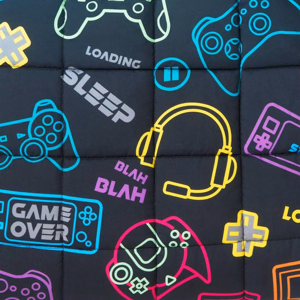OHS Kids Gaming Print Reversible Weighted Sensory Sleep Throw, Black and Multicolour, 3kg – 4