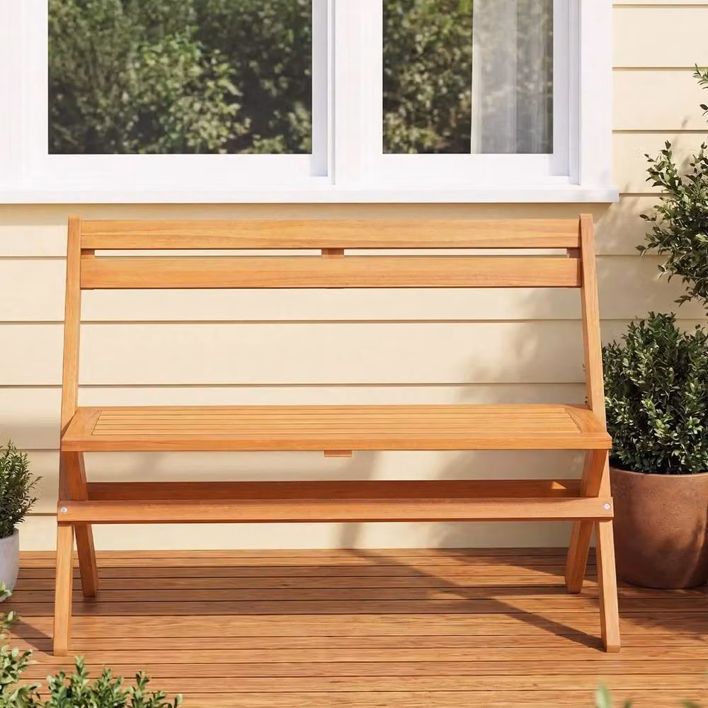SPETLEK Brown Acacia Wood Folding Outdoor Bench for 2 Adults – 3