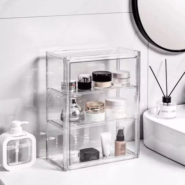 EONLION 3 Tier Acrylic Dustproof Display Case in Transparent, Width: 50 cm