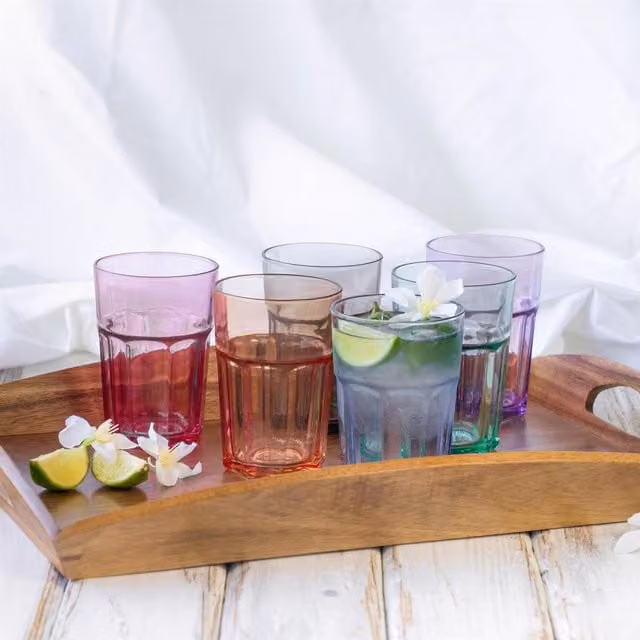 LAV Aras Geometric Highball Tumbler Glasses, Multicolour, Pack of 6, 365 ml