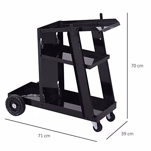 DURHAND Three-Tier Steel Welding Cart with Gas Bottle Storage and Wheels, Black, W/D/H: 70.0 x 50.0 x 39.0 cm – 7