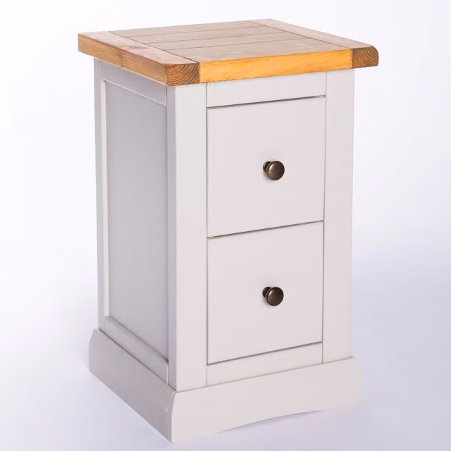 Cabinet Bits Loreo 2 Drawer Petite Bedside Cabinet in Grey with Gold Knobs