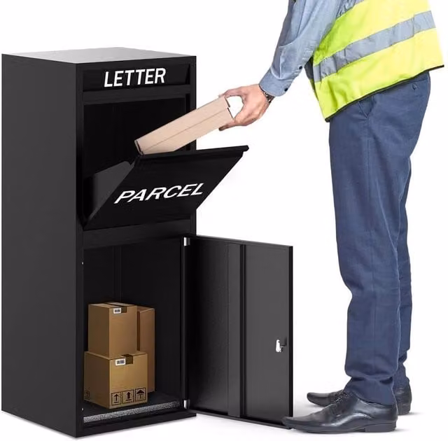 SPETLEK Large High Capacity Outdoor Metal Parcel Drop Box in Black