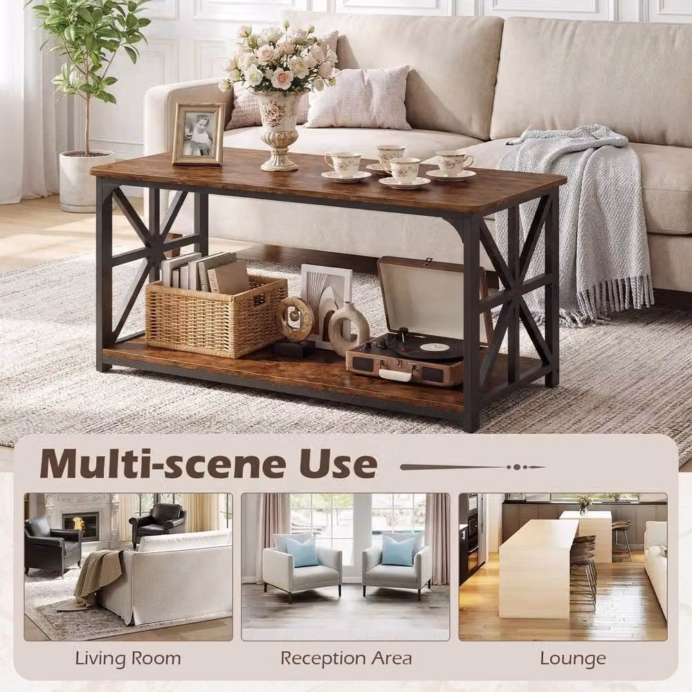 KORVIXA Brown Rustic Farmhouse Coffee Table, W/D/H: 109 x 50 x 48 cm – 3