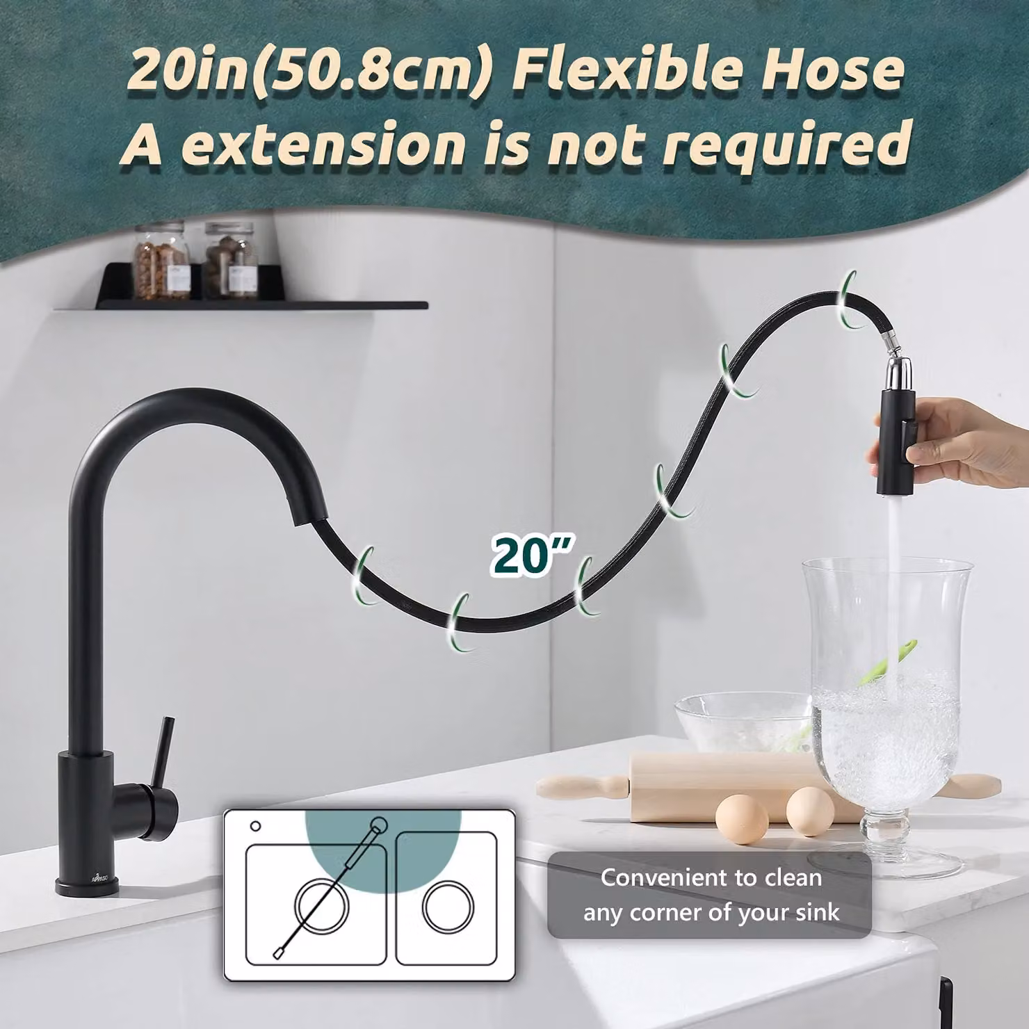 Appaso Matt Black Kitchen Tap with Pull Out Spray and 360 Degree Swivel Spout – 3