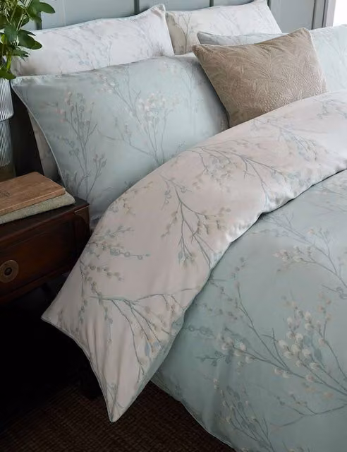 Laura Ashley 2 Pack Pussy Willow Floral Pure Cotton Sateen Pillowcases, Light Blue Mix