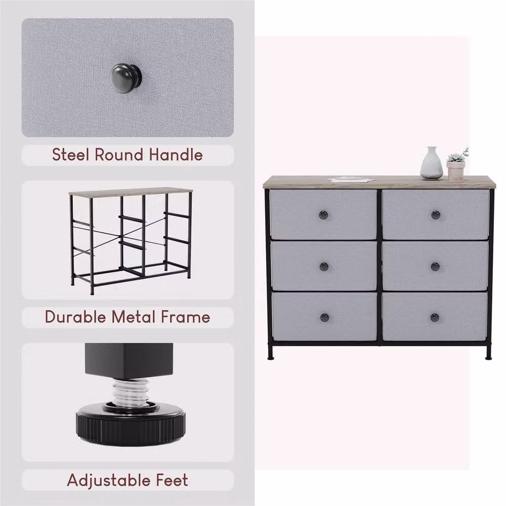 FORGEVIO 6 Drawer Fabric Chest in Grey – 3