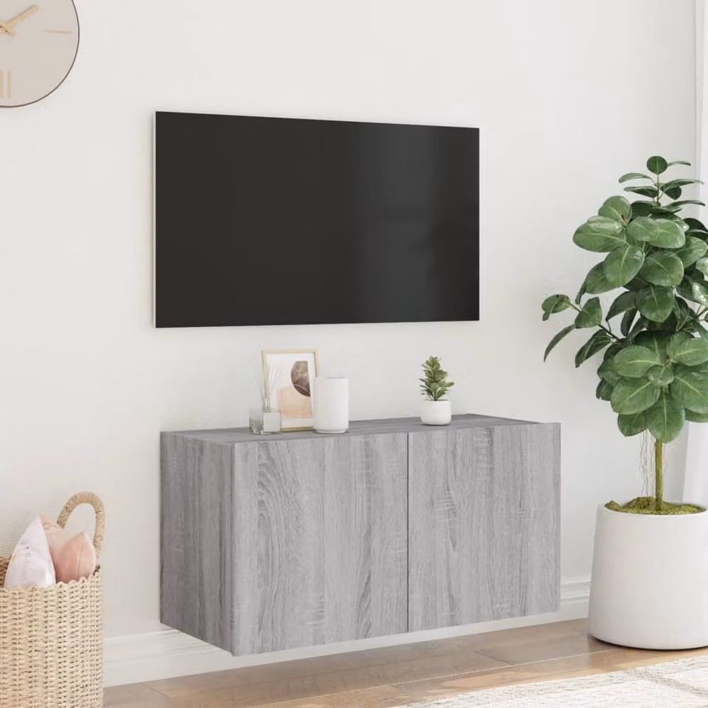 Berkfield Home TV Wall Cabinet with LED Lights in Grey Sonoma, W/D/H: 80 x 35 x 41 cm – 3