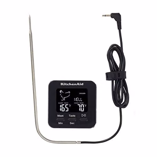 KitchenAid Digital Kitchen Thermometer with Timer and Leave-In Oven Probe in Black