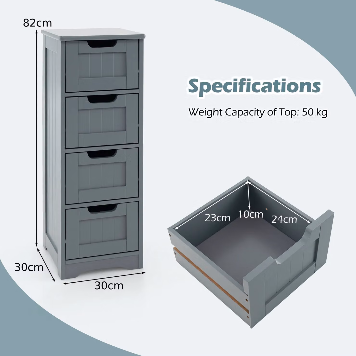 Costway Grey Freestanding Bathroom Storage Cabinet and Side Table Organizer – 3