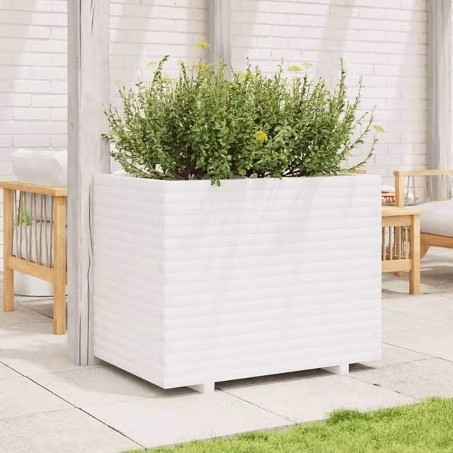 Berkfield Home Beautiful Garden Planter in White Solid Wood Pine, W/D/H: 90 x 60 x 72 cm