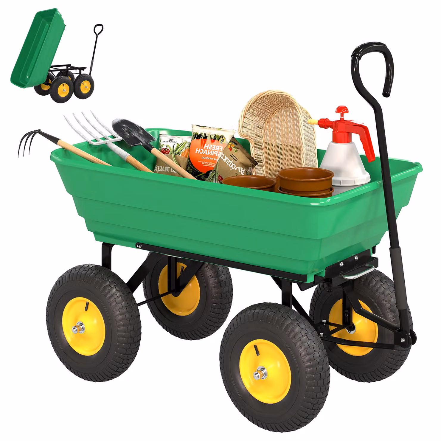 OUTSUNNY Green Steel Garden Cart Trolley with 4 Wheels – 2