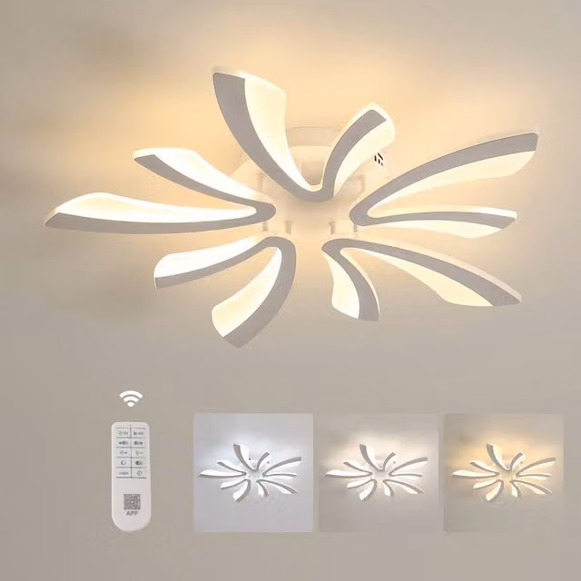Pheashine Modern LED Ceiling Light in White with Remote Control Dimming, Diameter: 68 cm