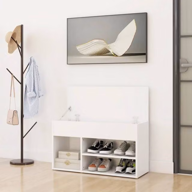 Berkfield Home White MDF Shoe Bench with Back Panel, W/D/H: 80 x 30 x 45 cm