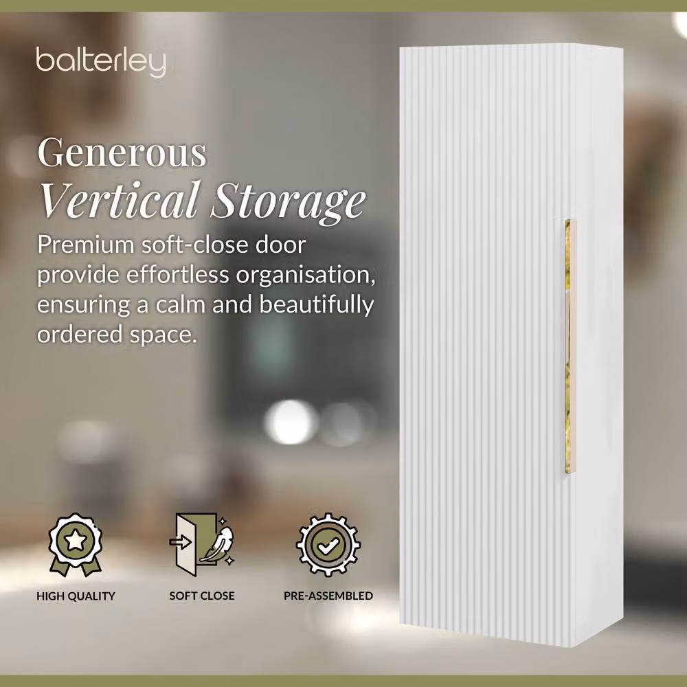 Balterley Fluted Front Wall Hung Single Door Tall Storage Unit, White, W/D/H: 40 x 40 x 120 cm – 2