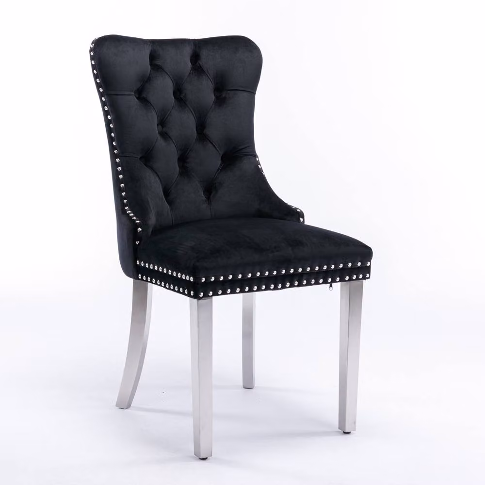 Modern Home Touch Winchester Set of 2 Black Velvet Upholstered Dining Chairs with Silver Chrome Legs – 4