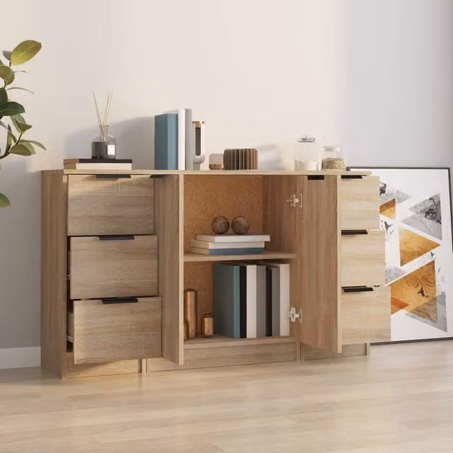Berkfield Home 3-Piece Sonoma Oak Sideboard Set in Light Brown