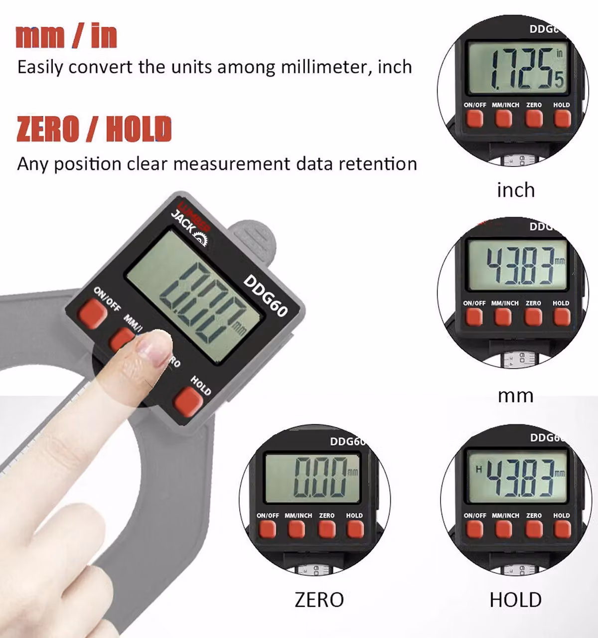 Lumberjack LCD Digital Height and Depth Gauge Electronic Caliper with Magnetic Ruler in Black – 11
