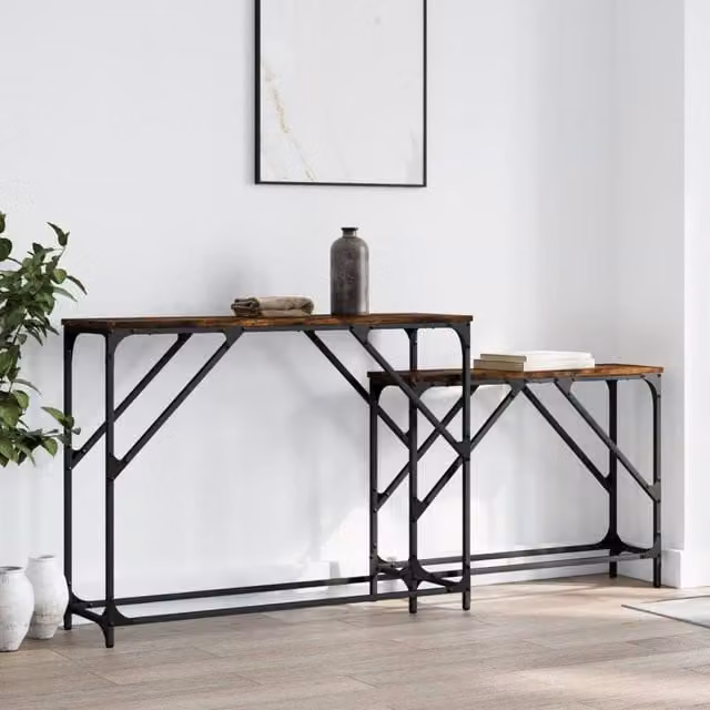 Berkfield Home Nesting Console Tables, 2 Piece Set in Smoked Oak Brown Engineered Wood – 1