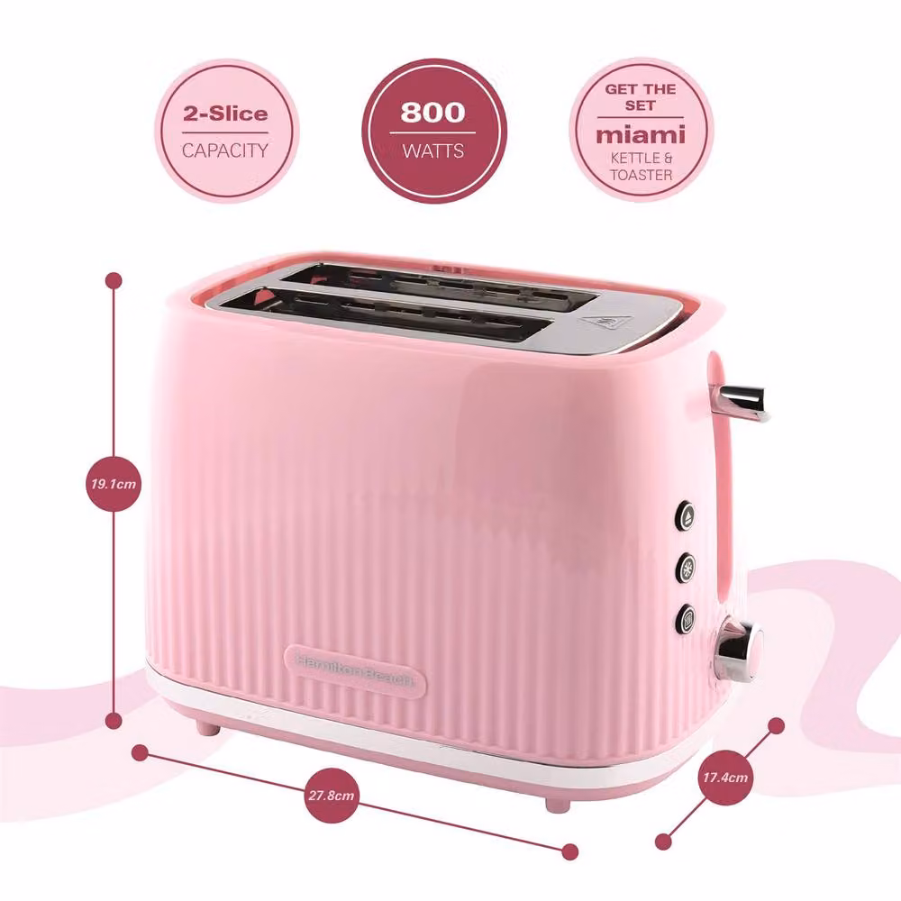 Hamilton Beach Miami Kettle, Toaster and Microwave Set in Flamingo Pink – 3