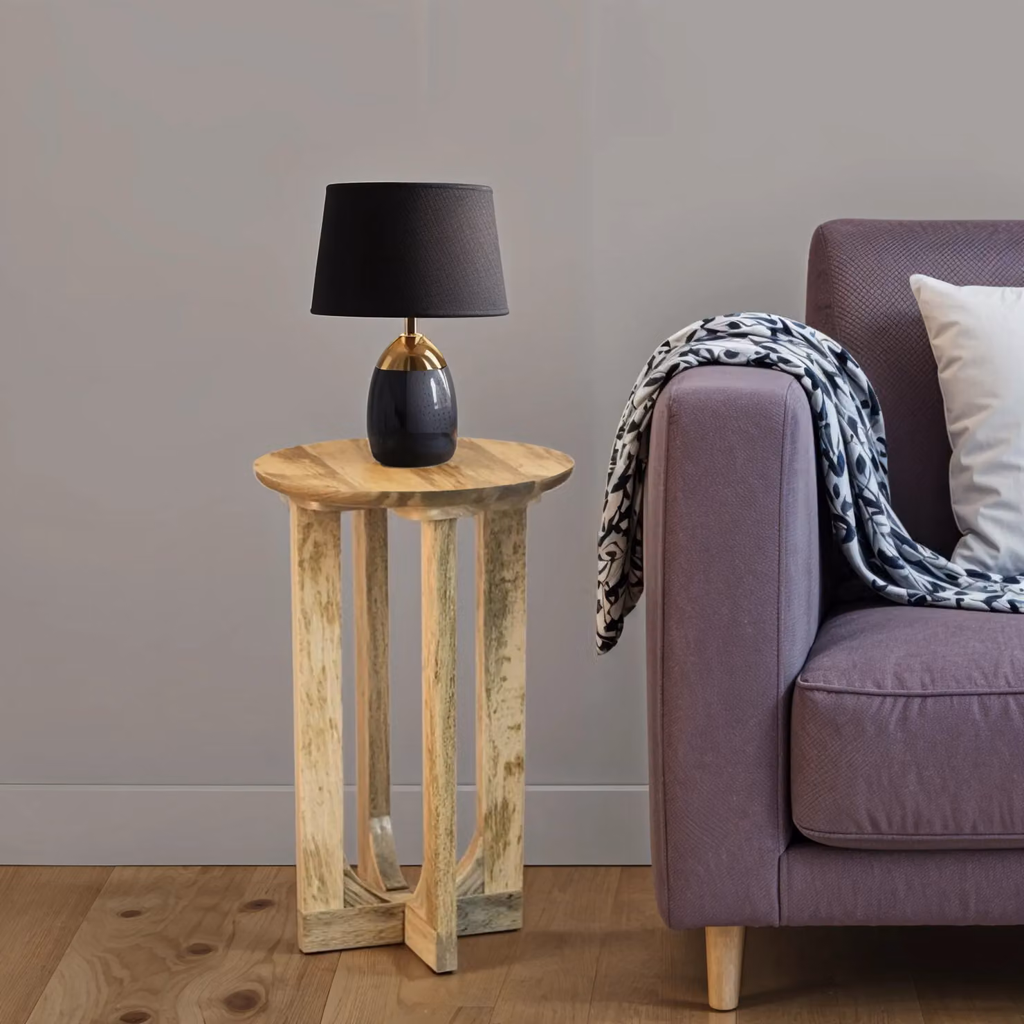 IH Design Nolan Round Solid Mango Wood Side Table in Light Brown, W/D/H: 55 x 55 x 35 cm – 2