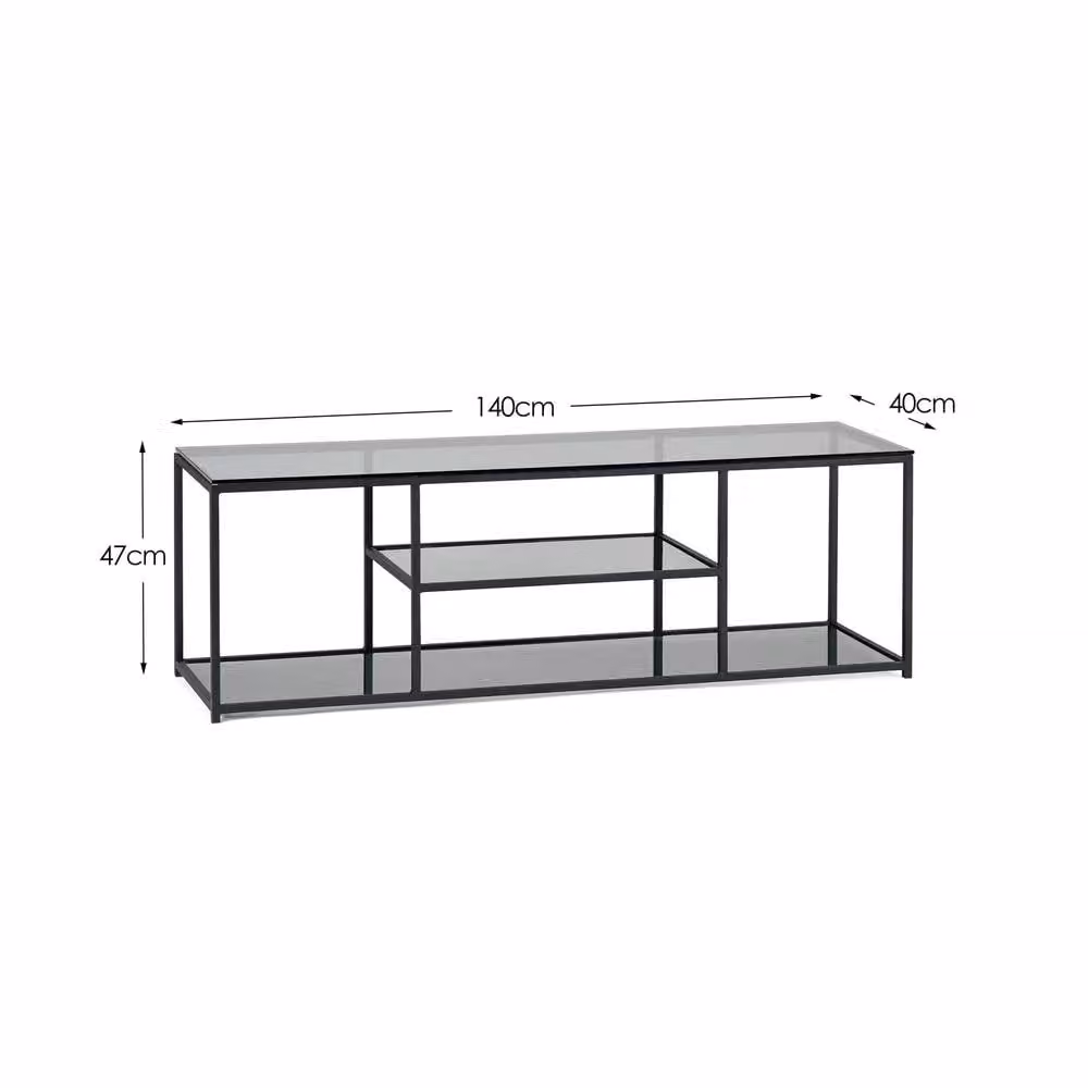 Cheshire Premium Halston Modern TV Unit in Black with Smoked Glass, W: 140.0 cm, H: 47.0 cm – 3