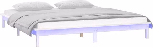 Berkfield Home White Solid Wood LED Bed Frame with Under-Bed Lighting W/D/H: 140 x 200 x 151.5 cm – 1