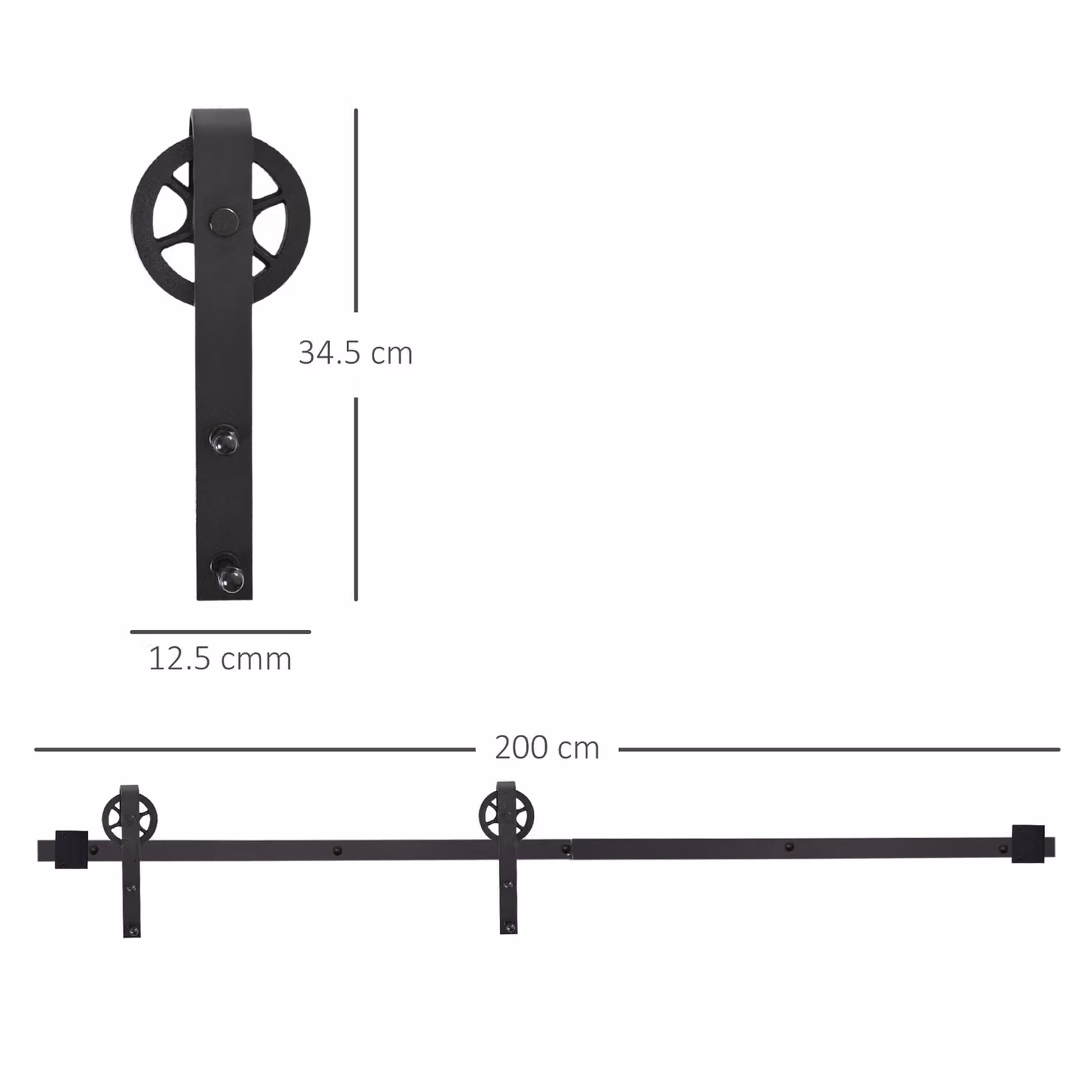 HOMCOM Black Carbon Steel Sliding Barn Door Hardware Kit with 2000mm Track System – 4