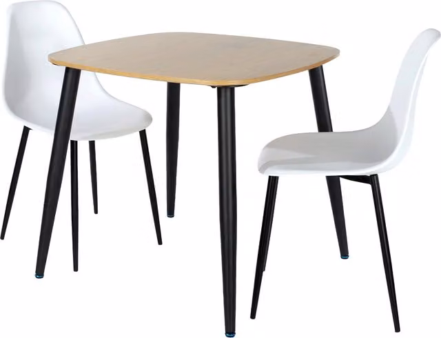 Aspen Light Oak Square Dining Table and 2 Curve Chairs Set in White