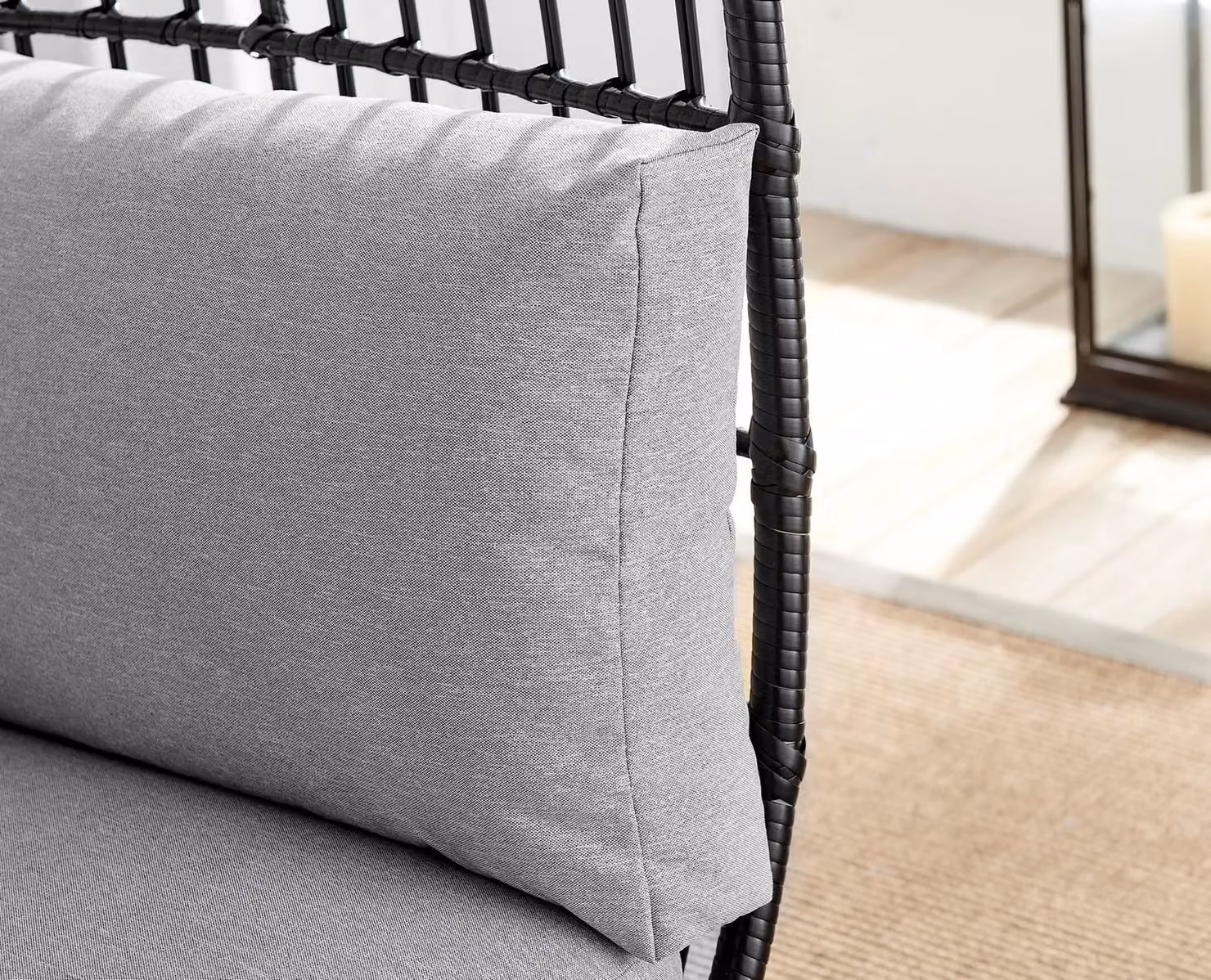 FurnitureboxUK Modern Grey Rattan Garden Egg Chair with Black Cushions – 3