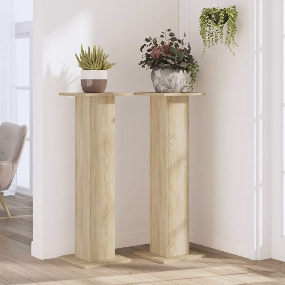 Berkfield Home Set of 2 Square Plant Stands in Sonoma Oak, Light Brown, W/D/H: 30 x 30 x 95 cm – 3