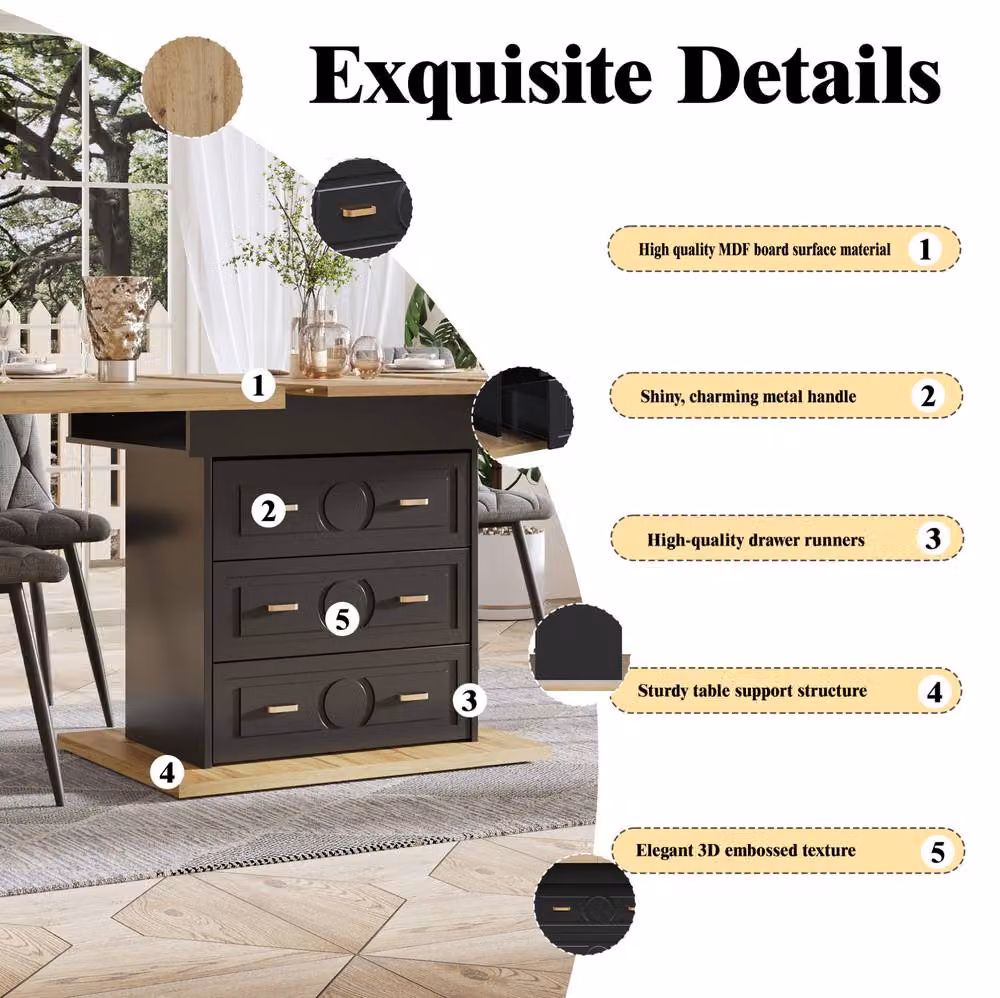 STILVORA Extendable Rectangular Dining Table with Storage and Drawers in Black, H 75 cm x W 110 cm – 5