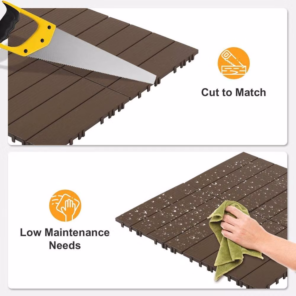 PAWNORA 27 Pack Plastic Floor Deck Tiles Pavers in Brown – 4
