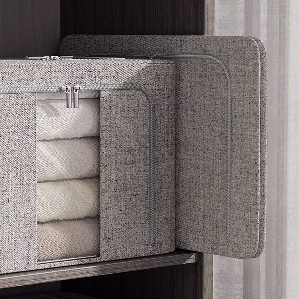 EONLION 24L Foldable Fabric and Metal Clothes Storage Box in Grey and Transparent, W: 50 cm, H: 50 cm, D: 50 cm – 3