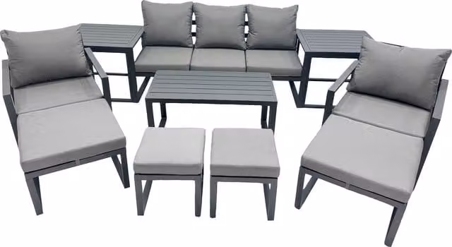 Fimous 9-Seater Aluminium Outdoor Sofa Set with Coffee Table and Ottoman in Dark Grey